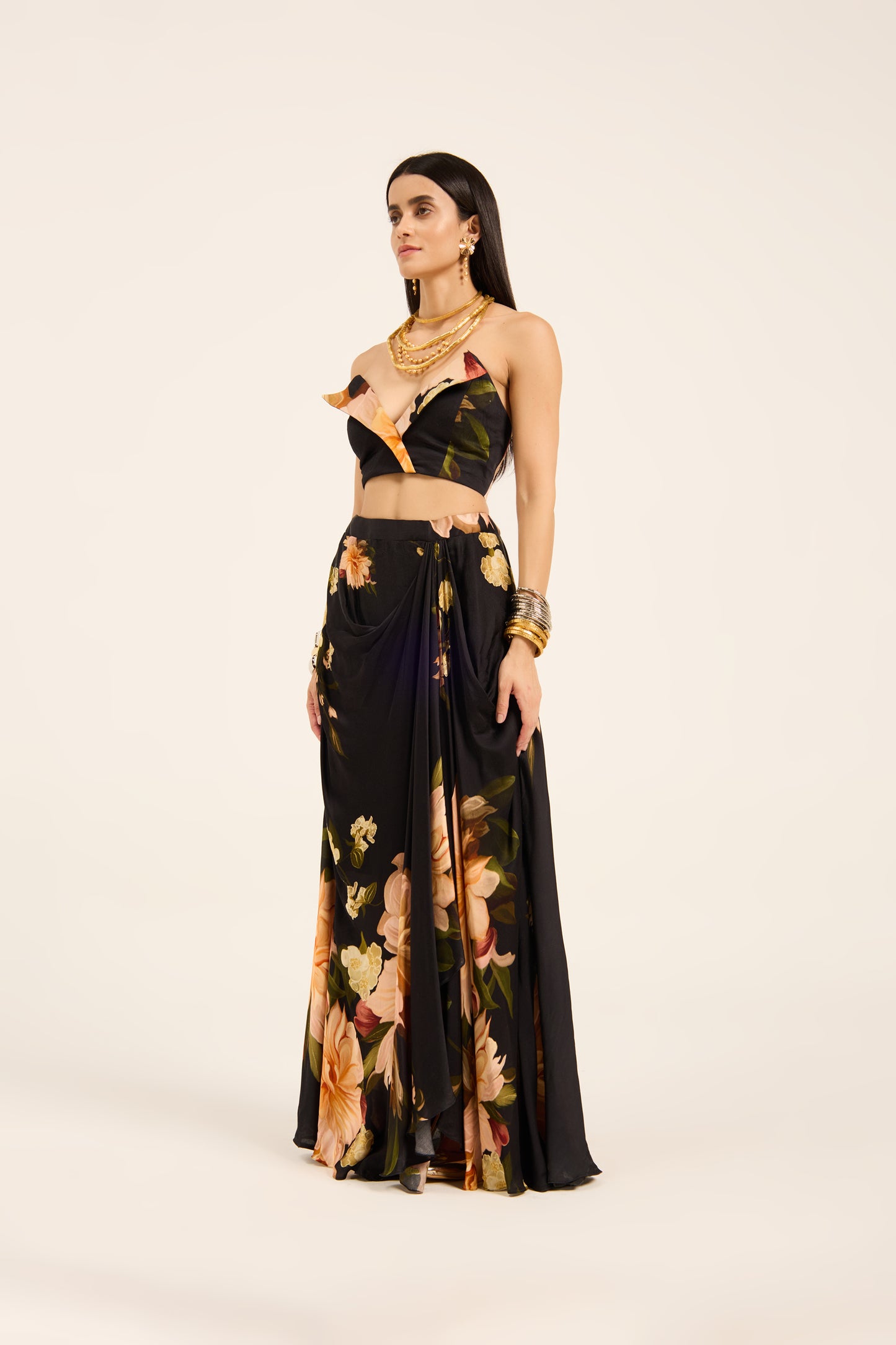 Yuri Top and draped skirt set