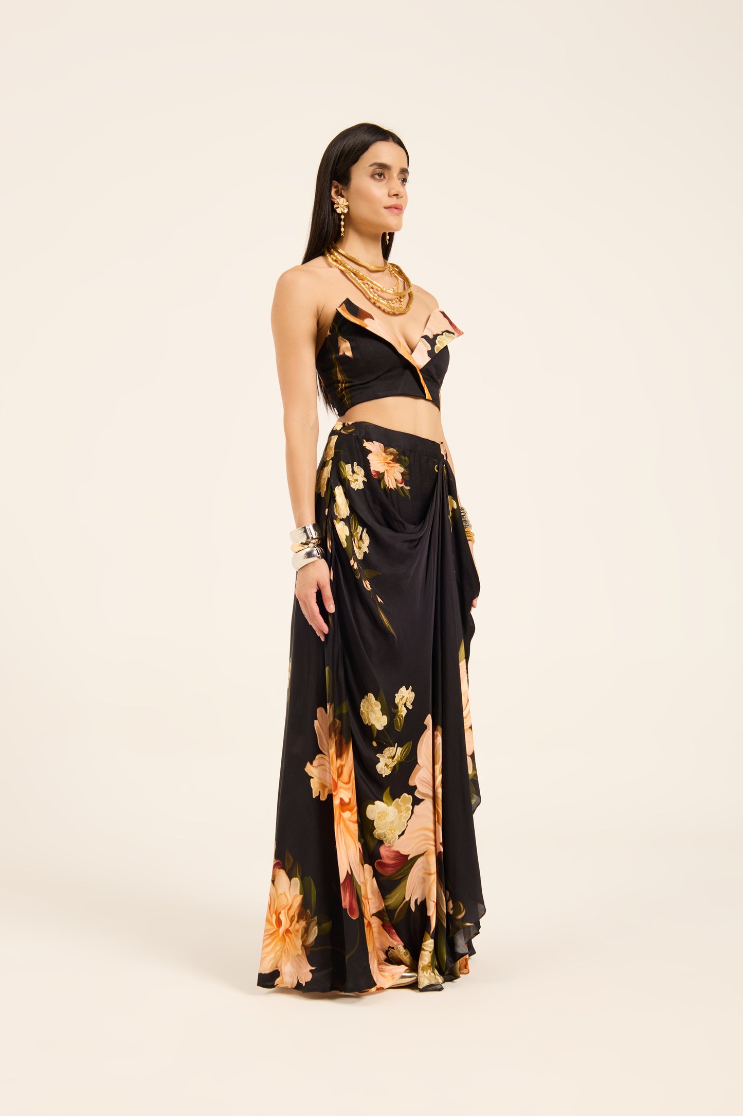 Yuri Top and draped skirt set
