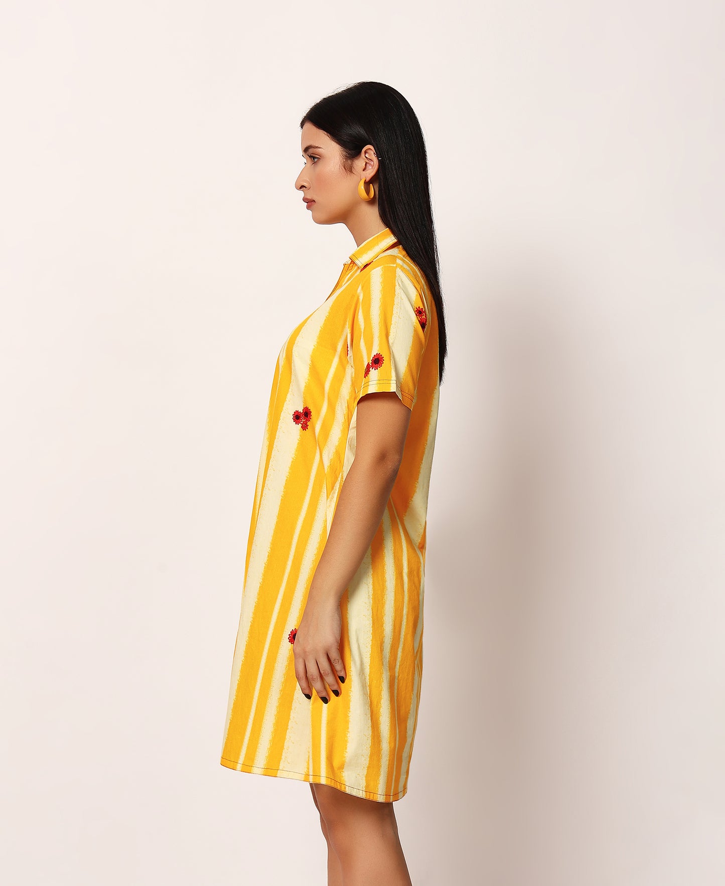 Yellow striped linen dress
