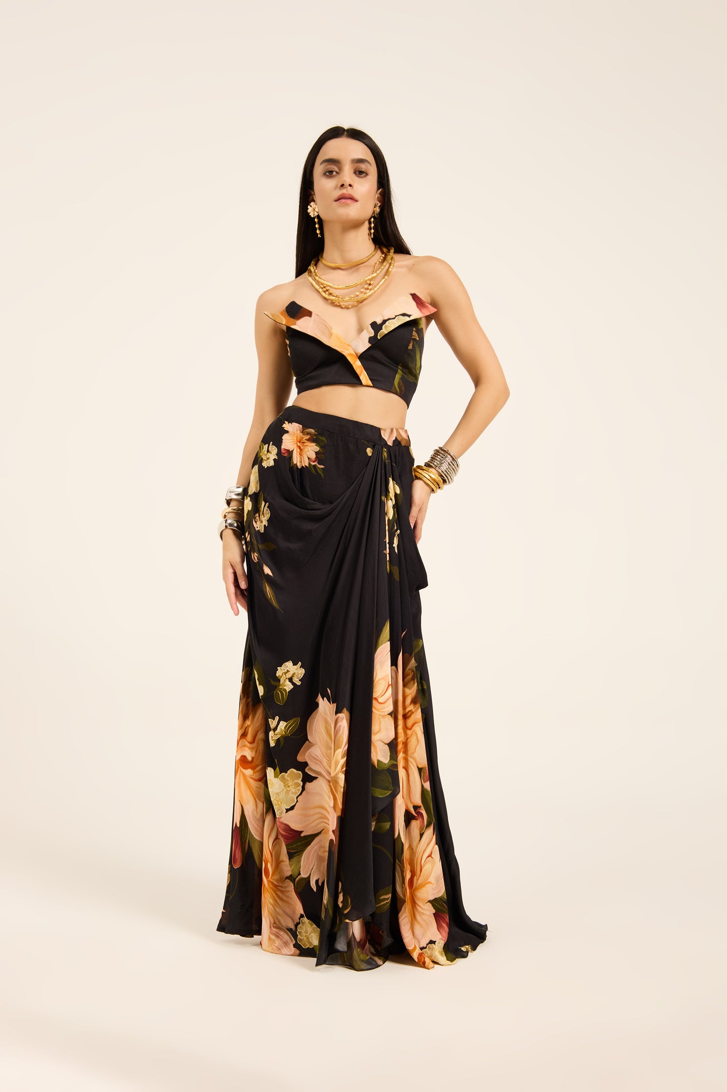 Yuri Top and draped skirt set