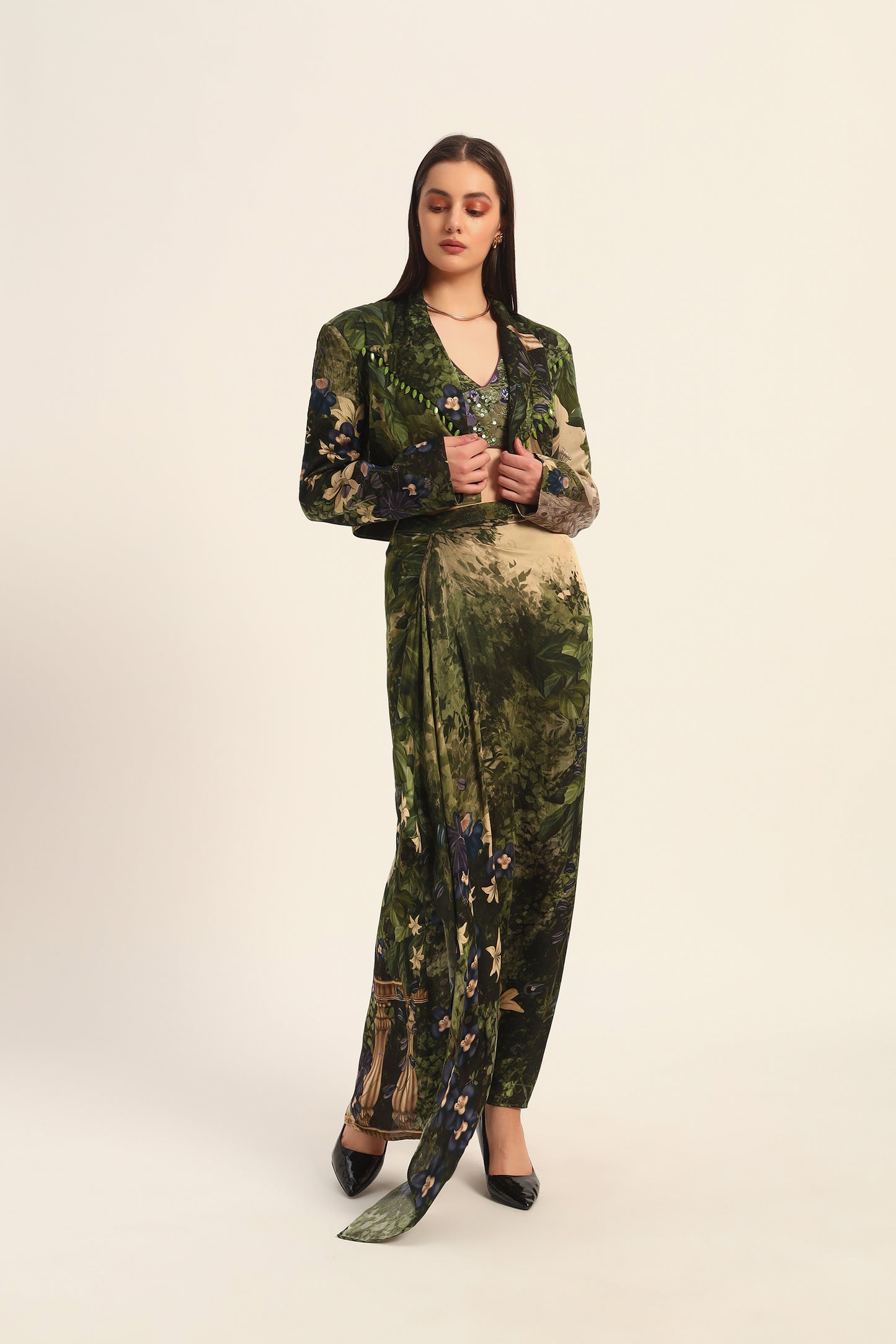 Murumuru Dhoti and Cropped blazer set