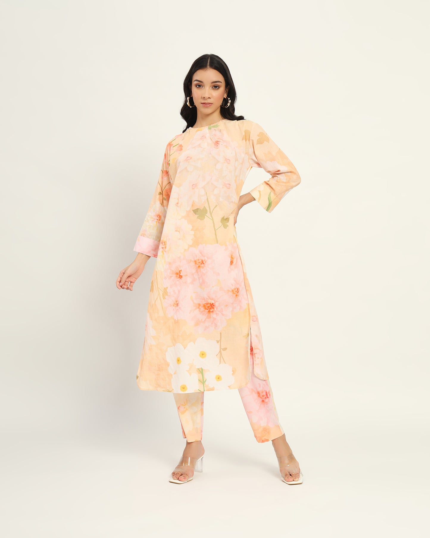 Peach floral Kurta set