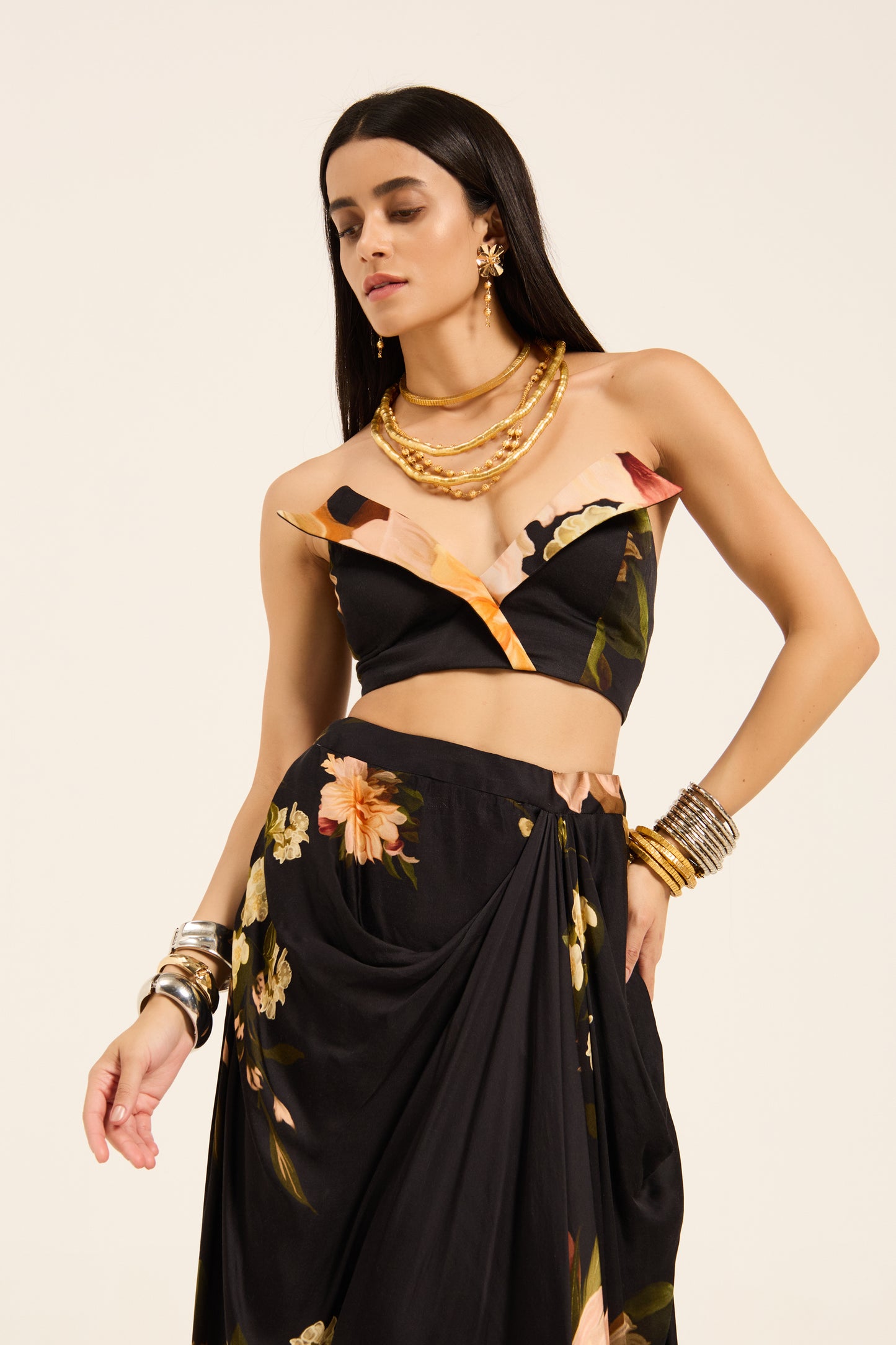 Yuri Top and draped skirt set