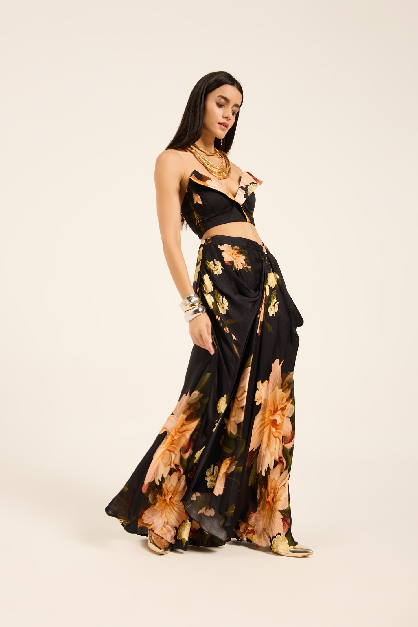 Yuri Top and draped skirt set