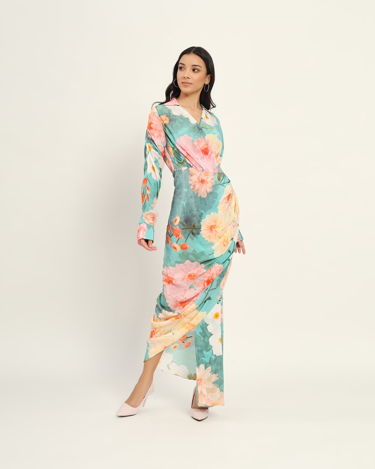 Pastel blue floral draped Dress