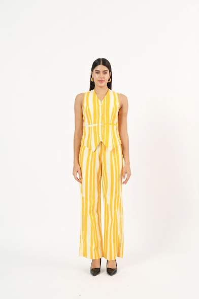 Yellow Striped Linen coord set