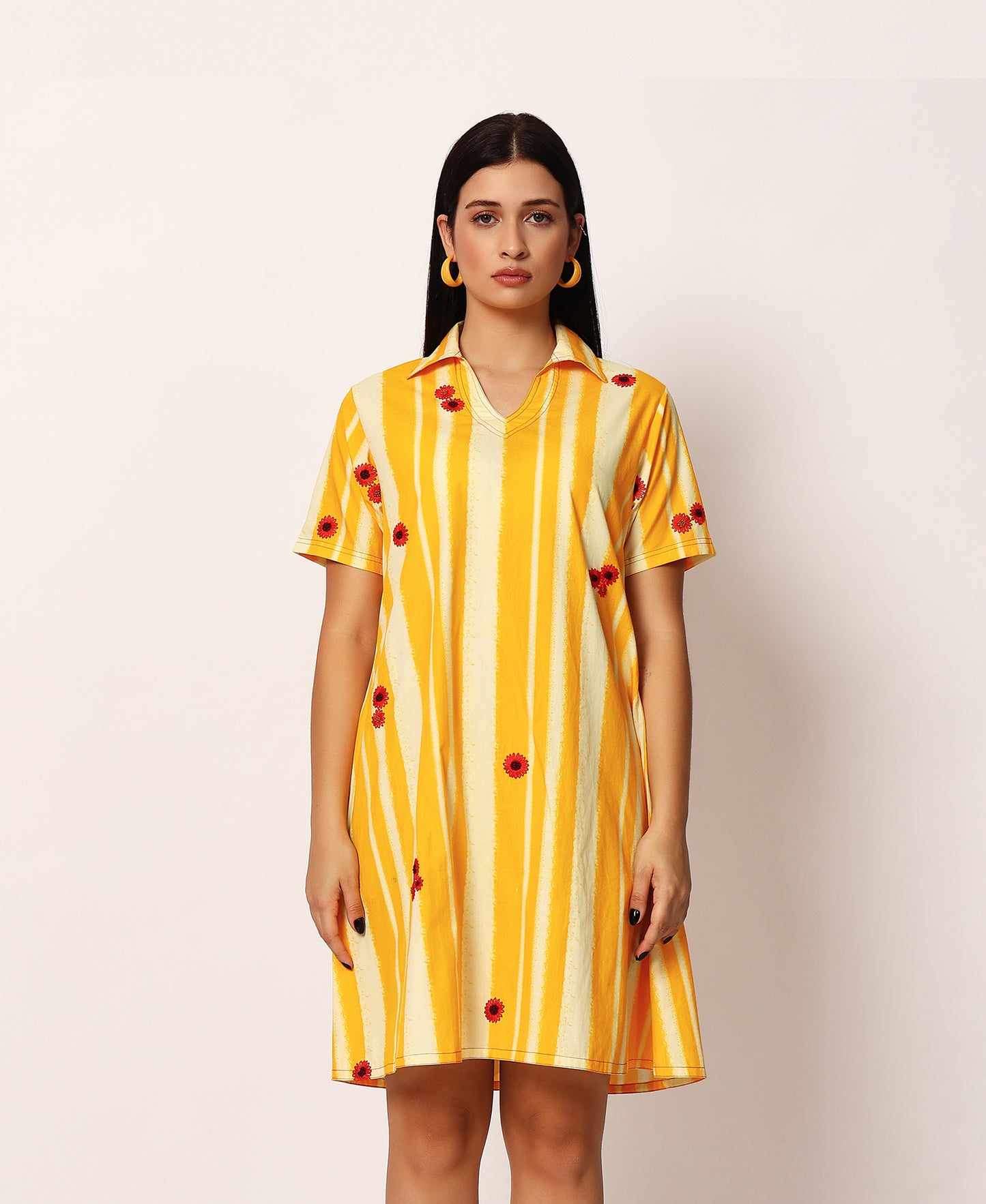 Yellow striped linen dress