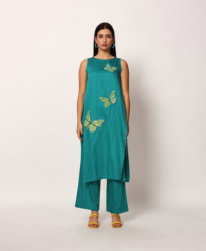 Teal butterfly kurta set