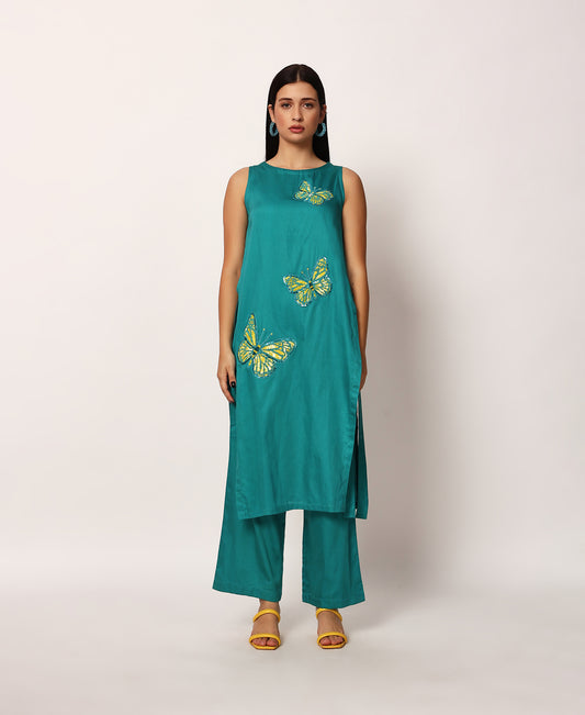 Teal butterfly kurta set