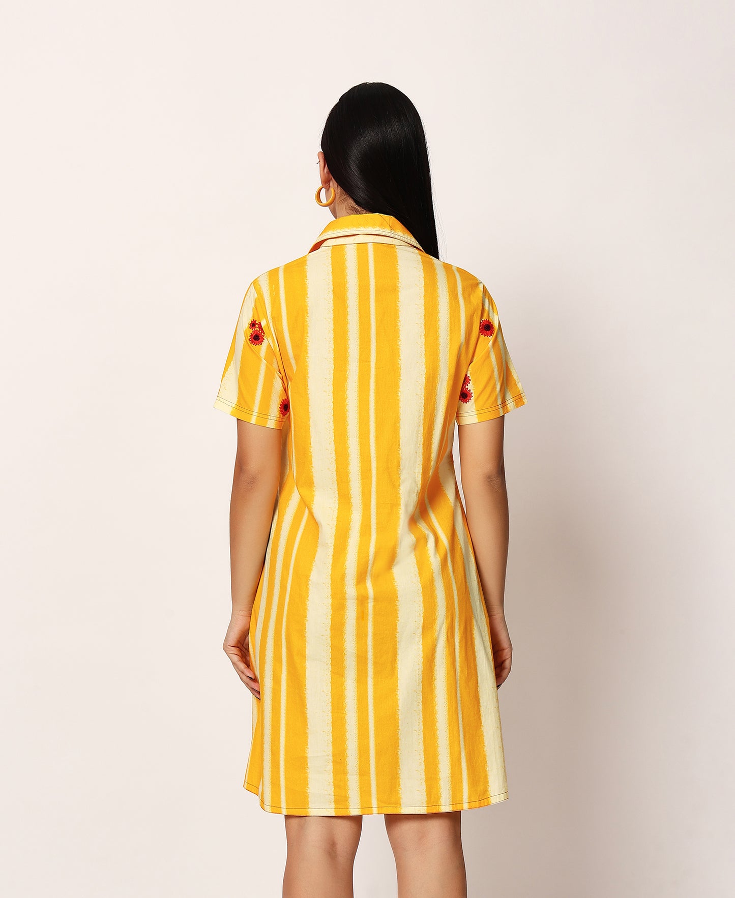 Yellow striped linen dress