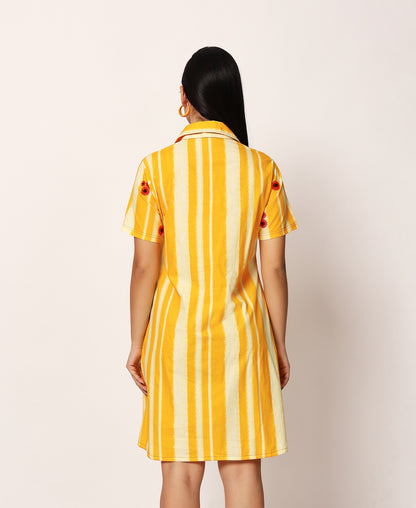 Yellow striped linen dress