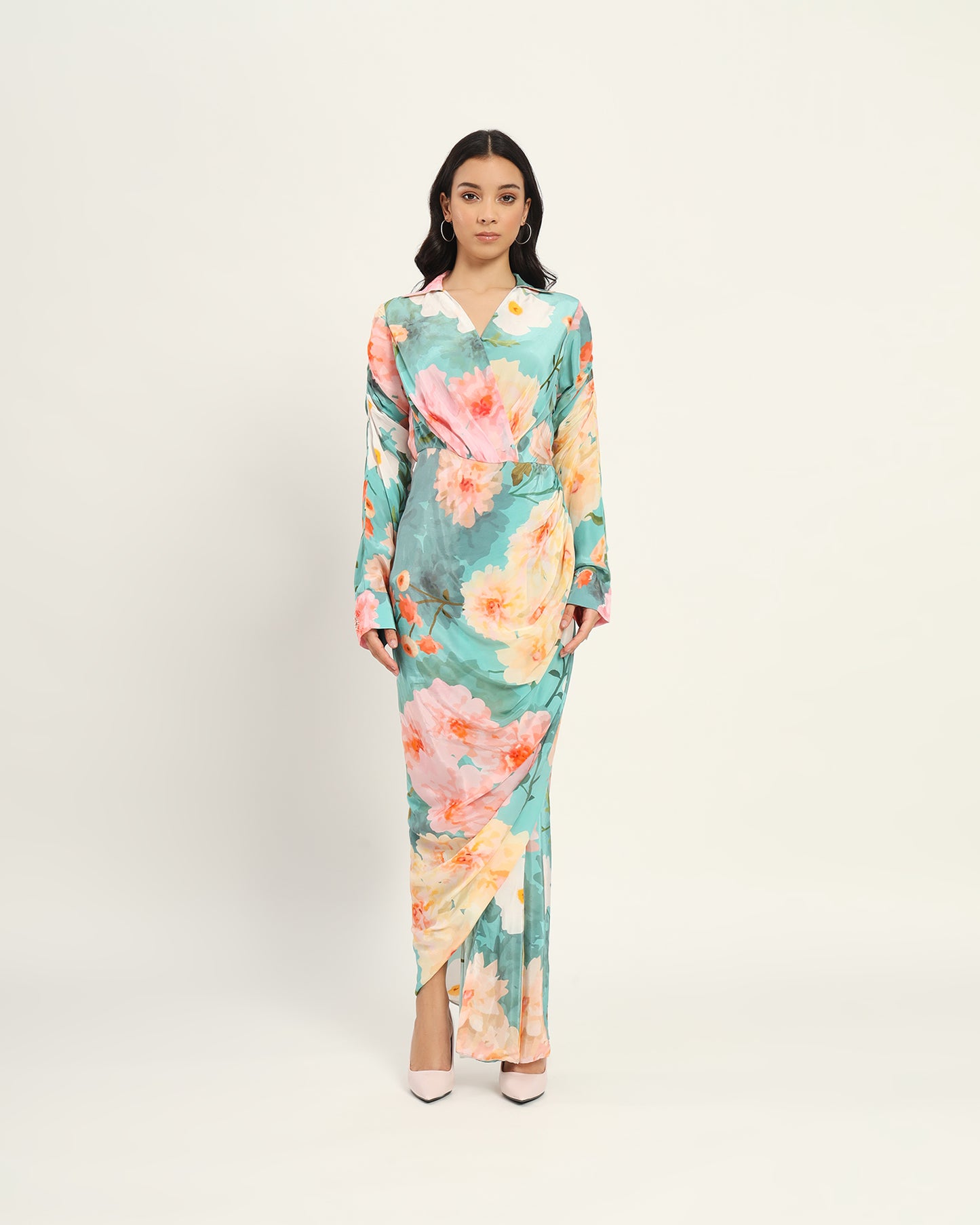 Pastel blue floral draped Dress