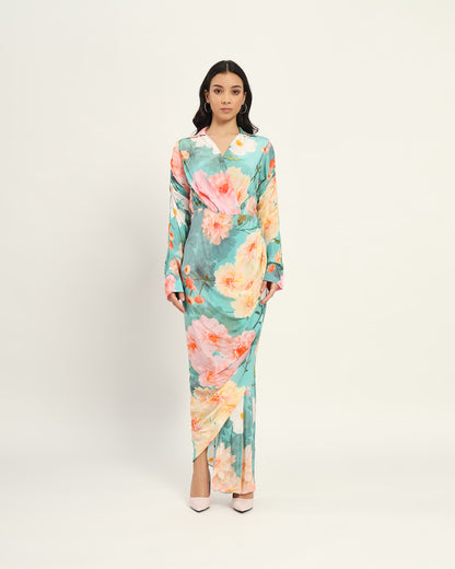 Pastel blue floral draped Dress