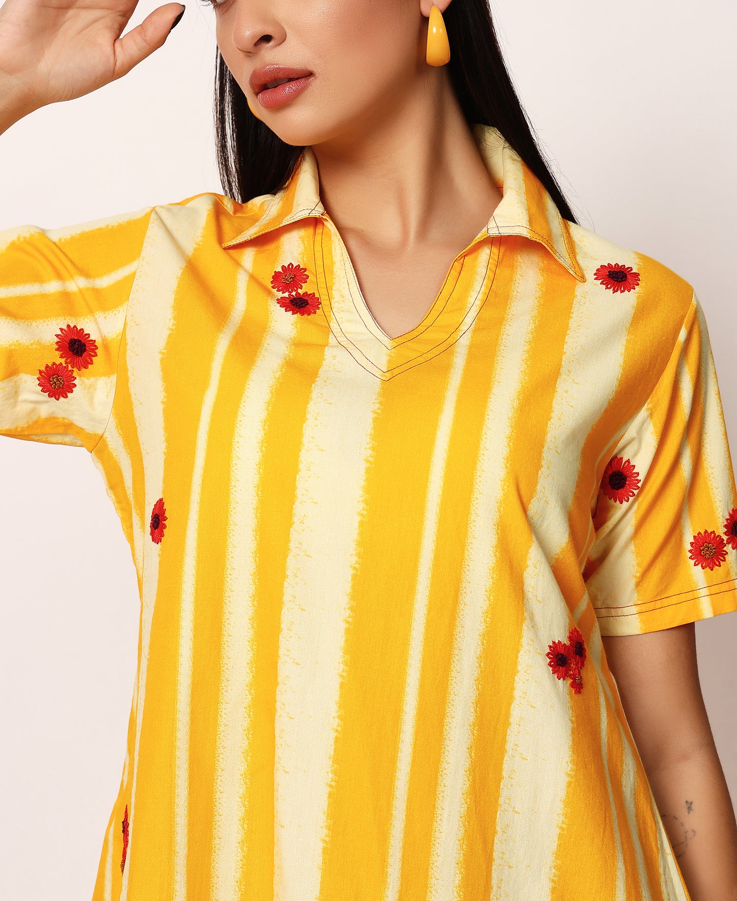Yellow striped linen dress