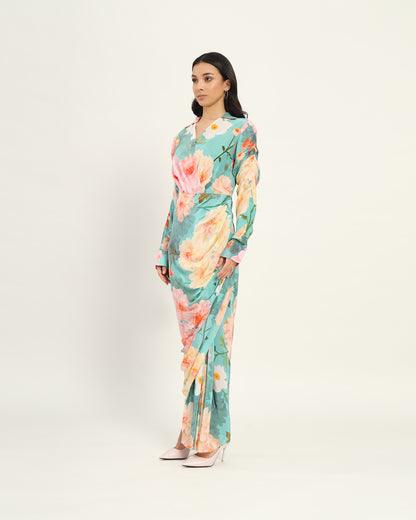 Pastel blue floral draped Dress