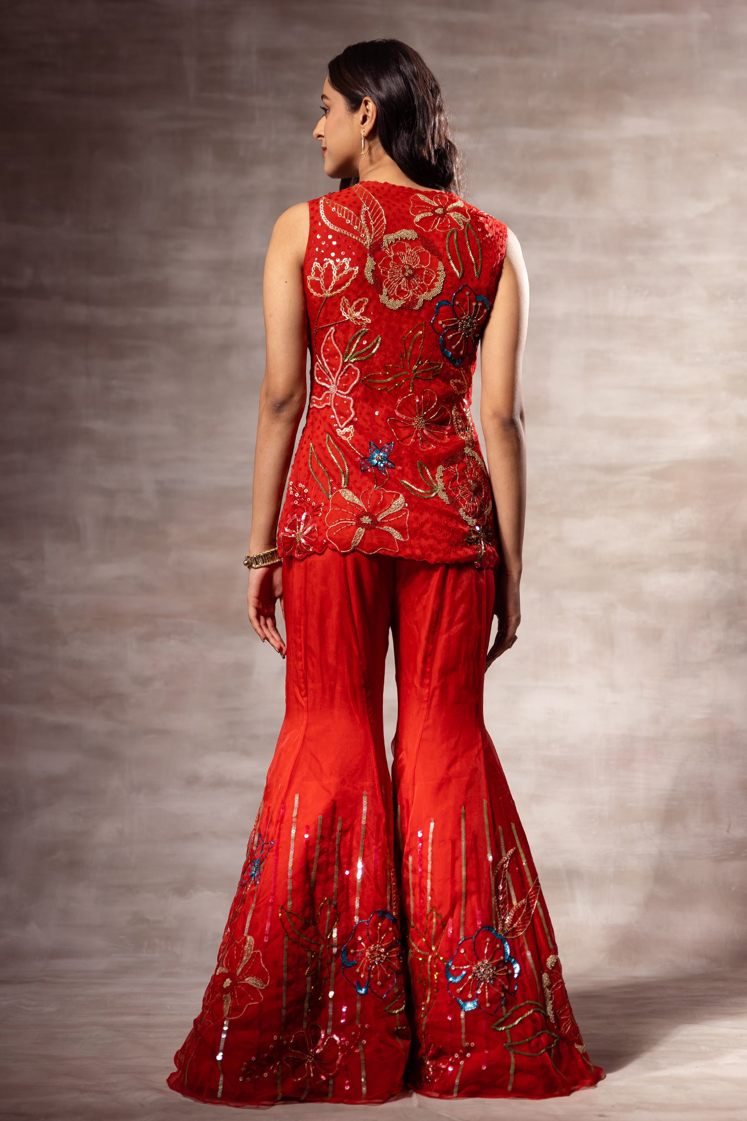 Red Ruhr Red Floral Abstract Jacket & Sharara Set – Ruhr India
