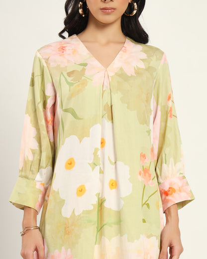 Green Pastel floral Kurta set