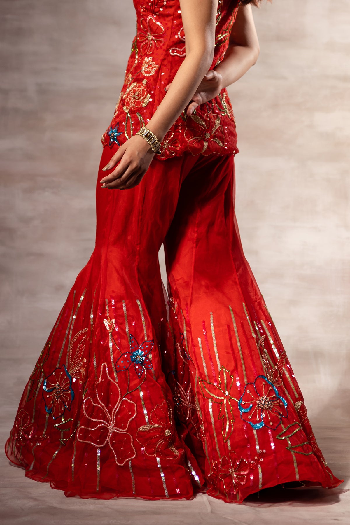 Red Ruhr Red Floral Abstract Jacket & Sharara Set – Ruhr India