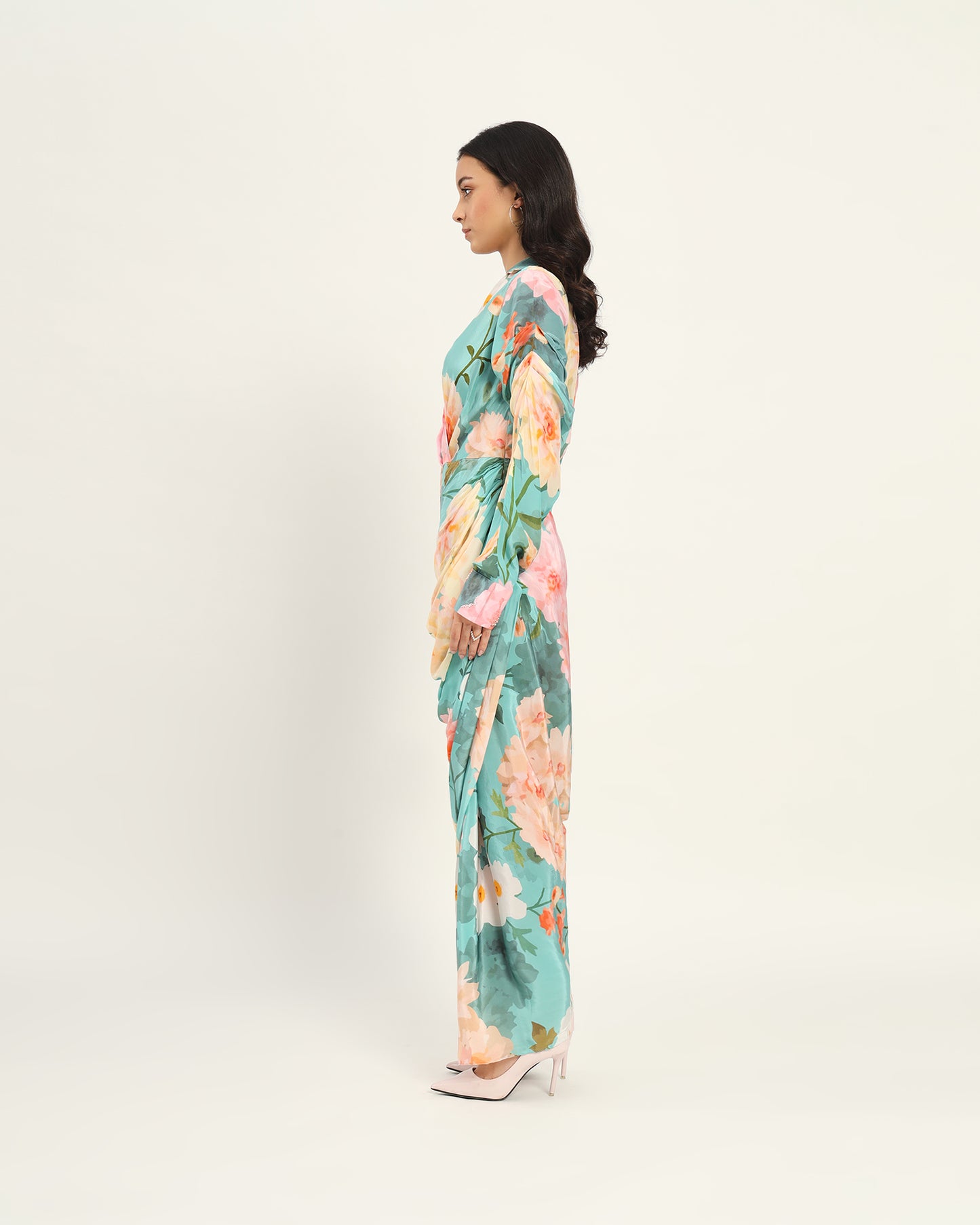 Pastel blue floral draped Dress