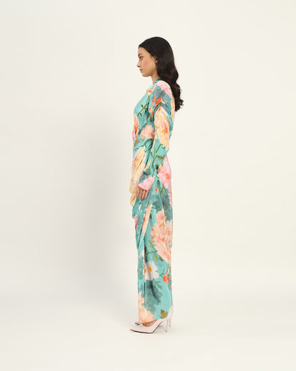 Pastel blue floral draped Dress