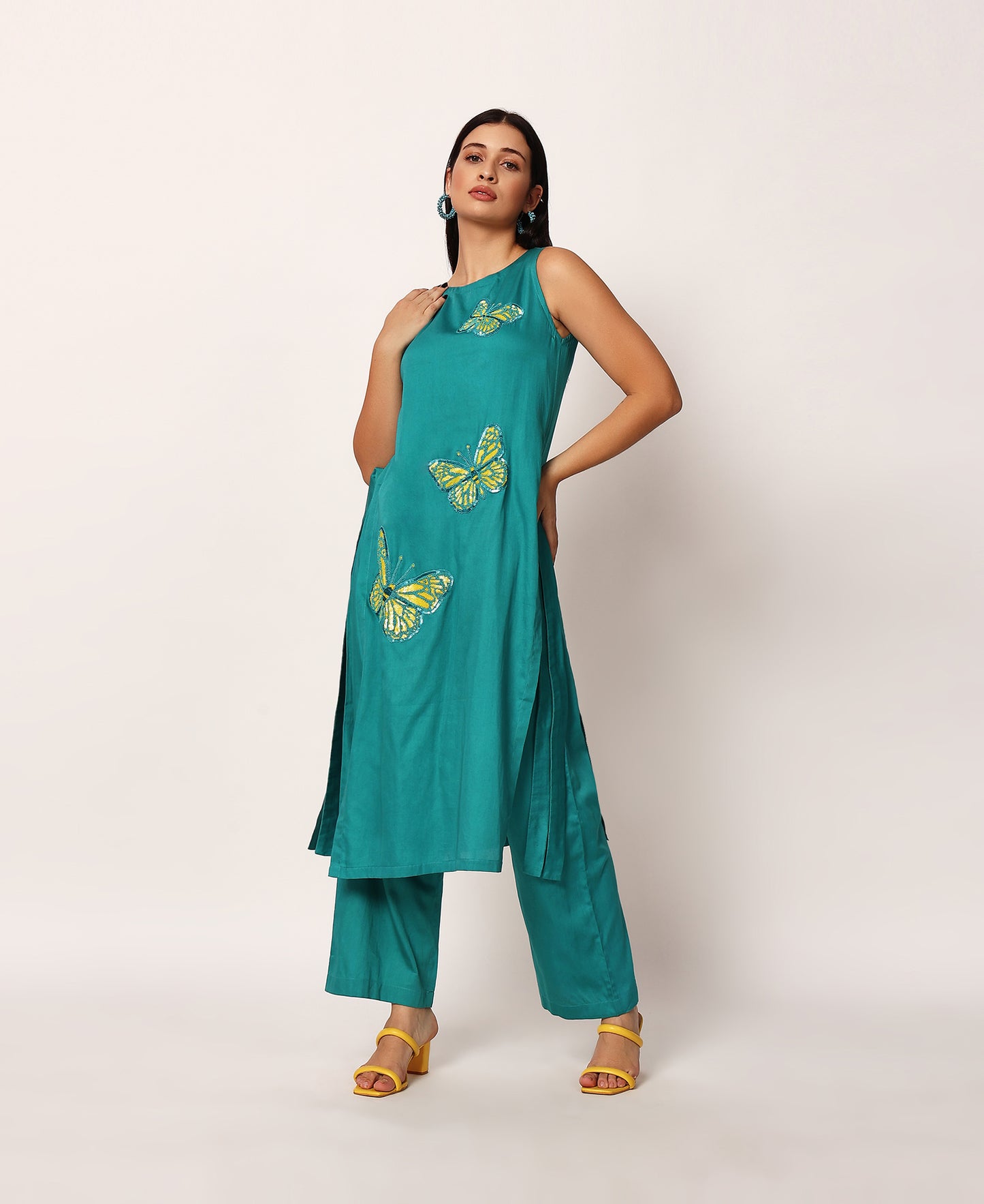 Teal butterfly kurta set