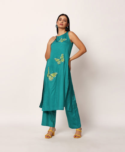 Teal butterfly kurta set