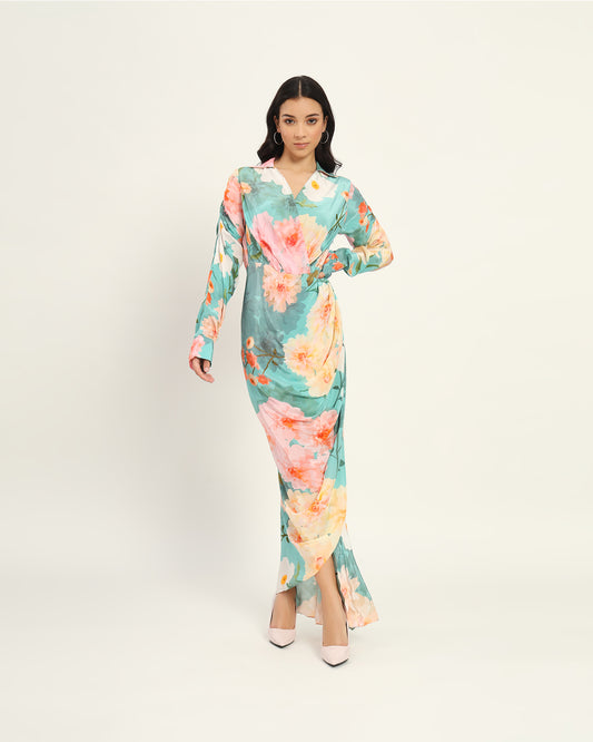 Pastel blue floral draped Dress