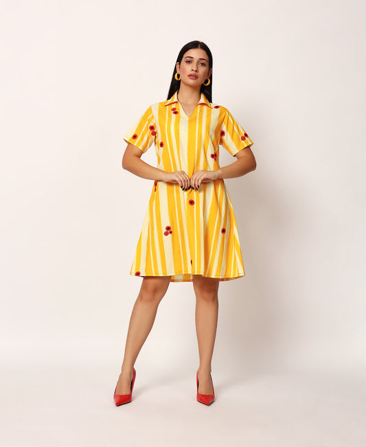 Yellow striped linen dress