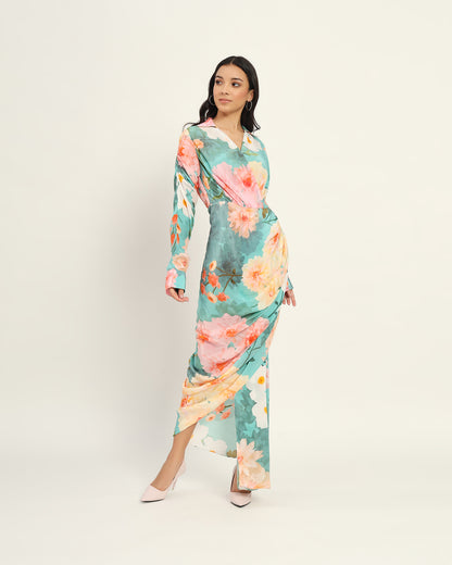 Pastel blue floral draped Dress