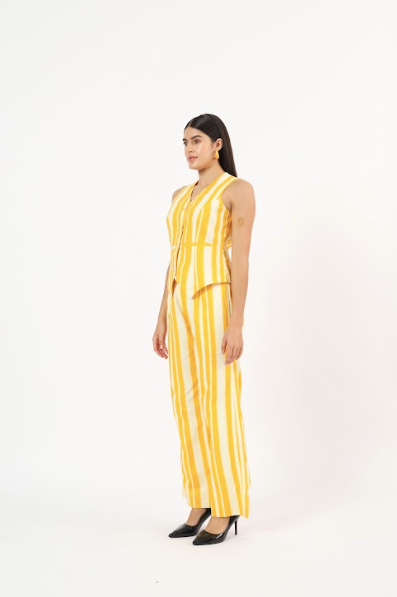 Yellow Striped Linen coord set