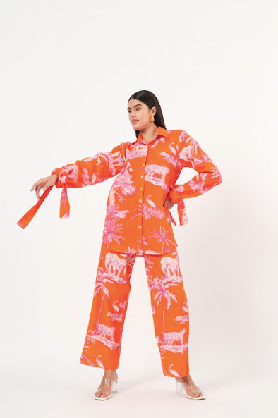 Orange toile linen coord set