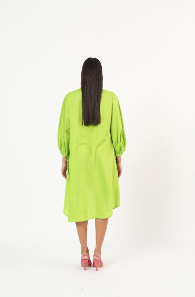Green dress with floral embroidery