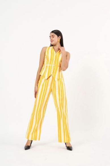 Yellow Striped Linen coord set